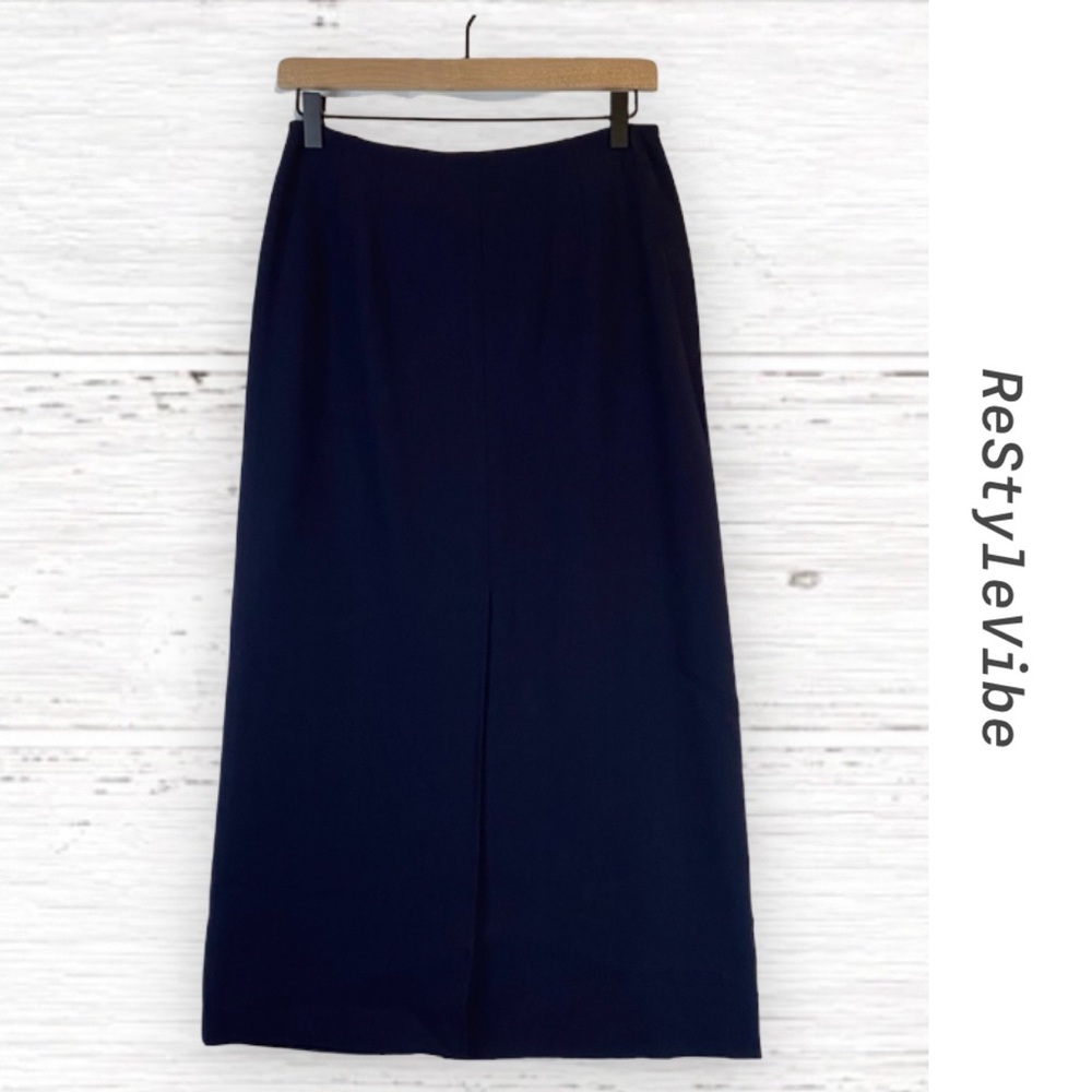 TALBOTS Women’s Size 6 Petite 6P Skirt Front Slit Navy Blue Long Pencil Style